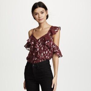 Veronica Beard Red/Silver Print Ruffle Benton Top (MSRP $325) Size 2